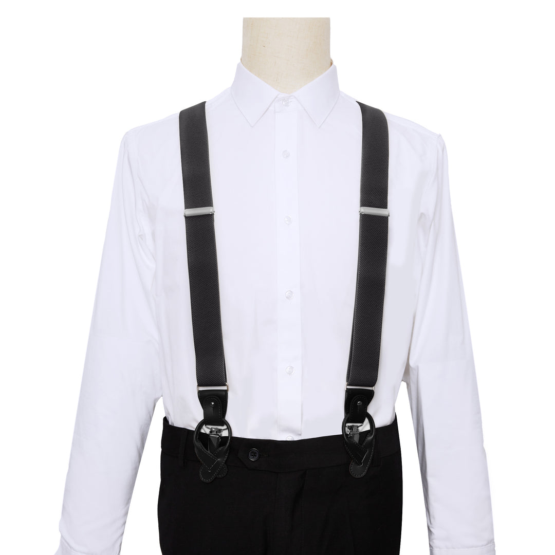 Wedding Elastic Solid Suspenders - Charcoal Gray