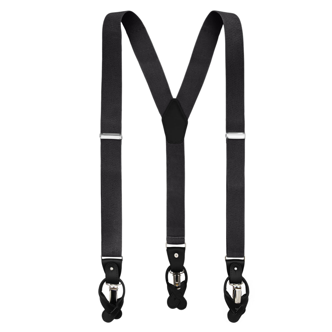 Wedding Elastic Solid Suspenders - Charcoal Gray