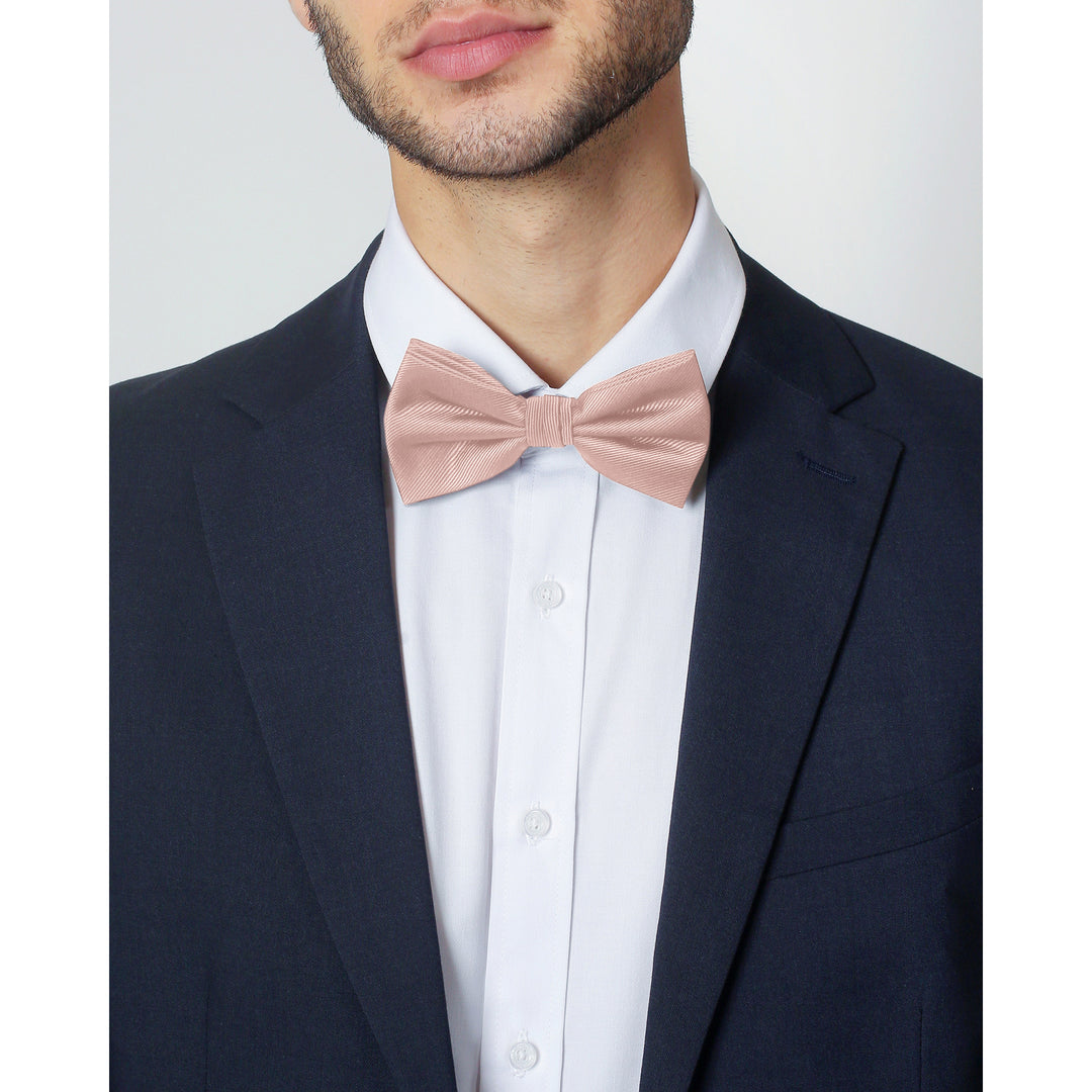 Silk Blend Solid Banded Bow Tie - Bridal Pink