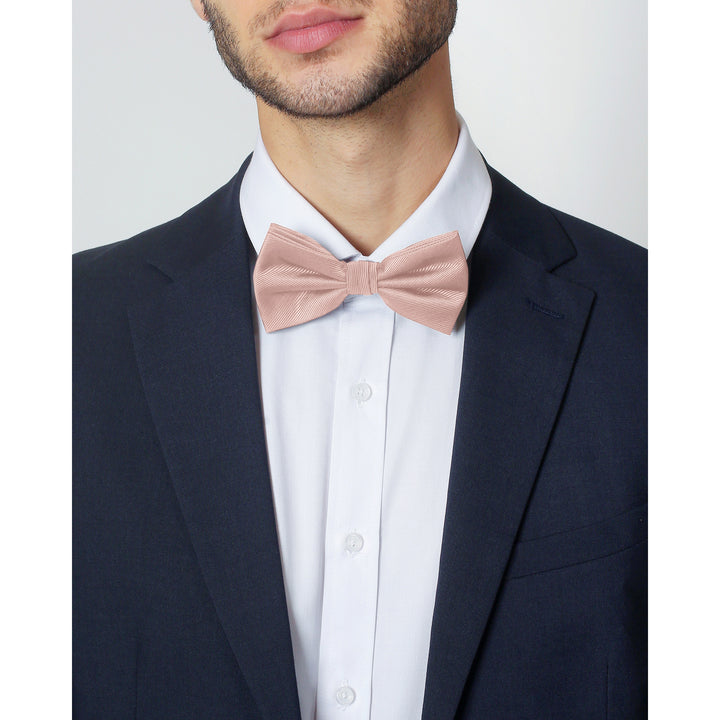 Silk Blend Solid Banded Bow Tie - Bridal Pink