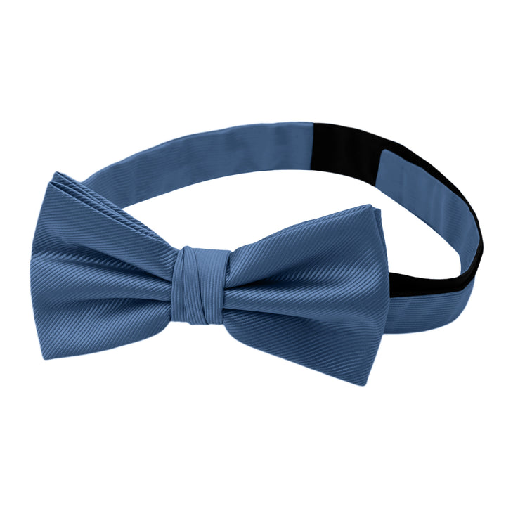 Silk Blend Solid Banded Bow Tie - Steel Blue