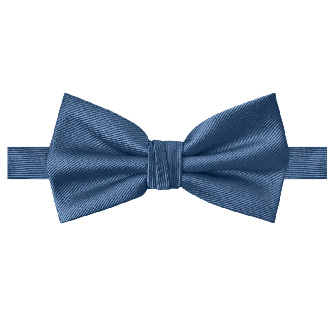 Wedding Silk Blend Solid Banded Bow Tie - Steel Blue