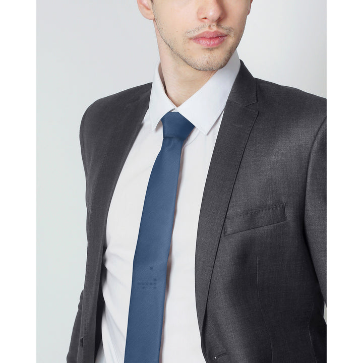 Silk Blend Solid Slim Tie - Steel Blue