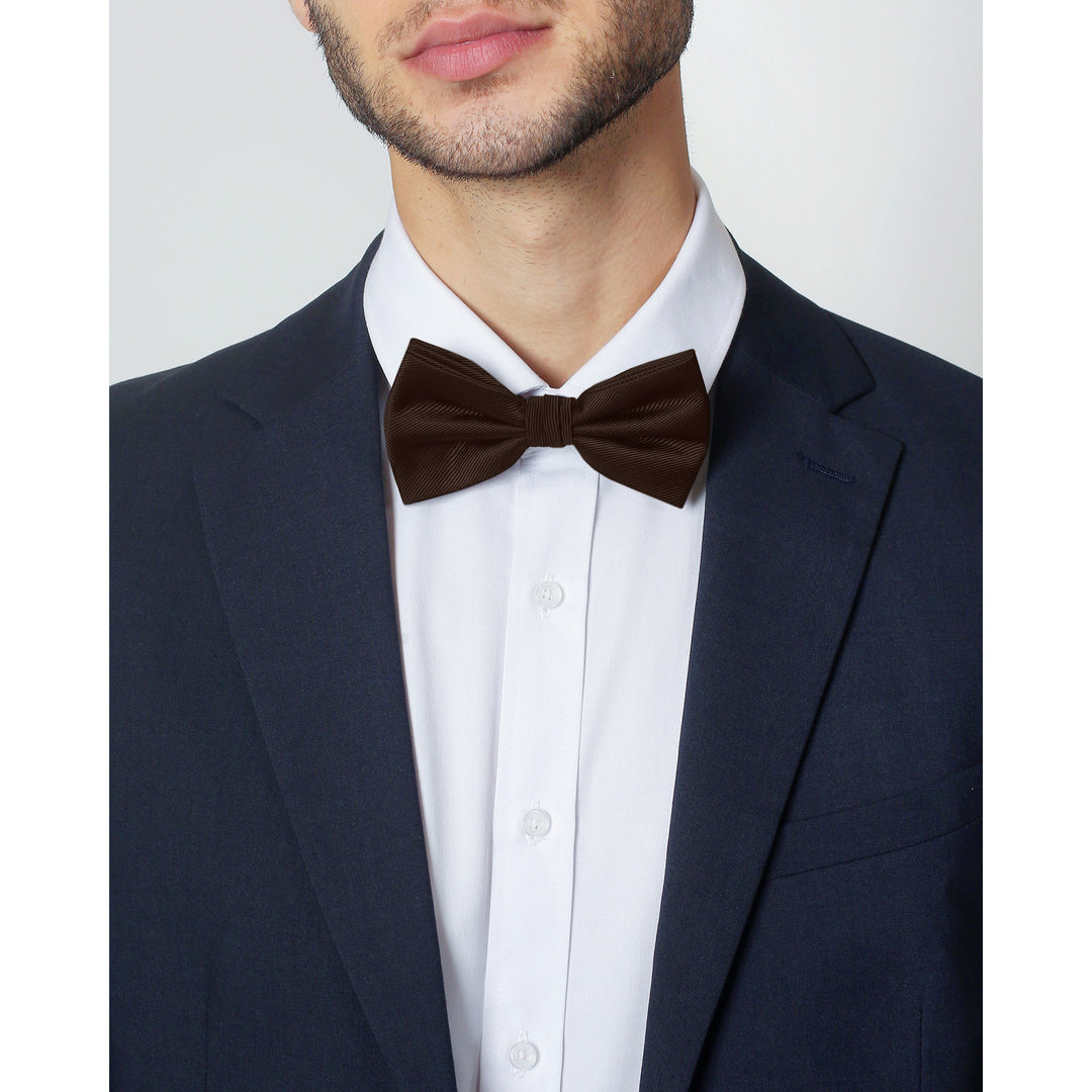 Silk Blend Solid Banded Bow Tie - Espresso