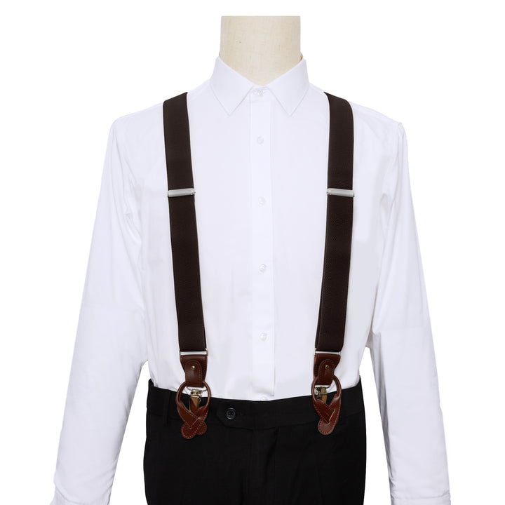 Wedding Elastic Solid Suspenders - Espresso
