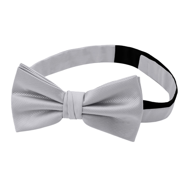 Silk Blend Solid Banded Bow Tie - Pewter Gray