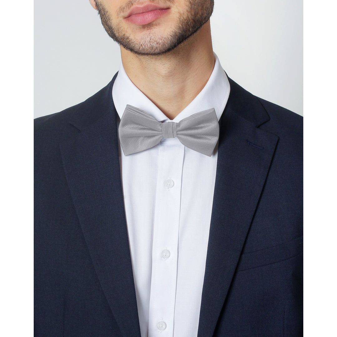 Silk Blend Solid Banded Bow Tie - Pewter Gray