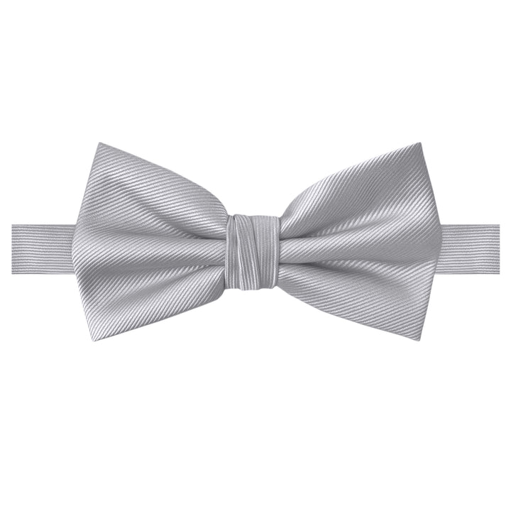Silk Blend Solid Banded Bow Tie - Pewter Gray