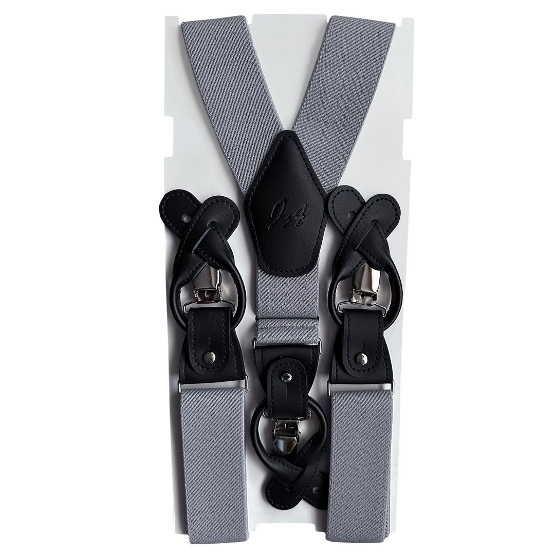 Elastic Solid Suspenders - Pewter Gray