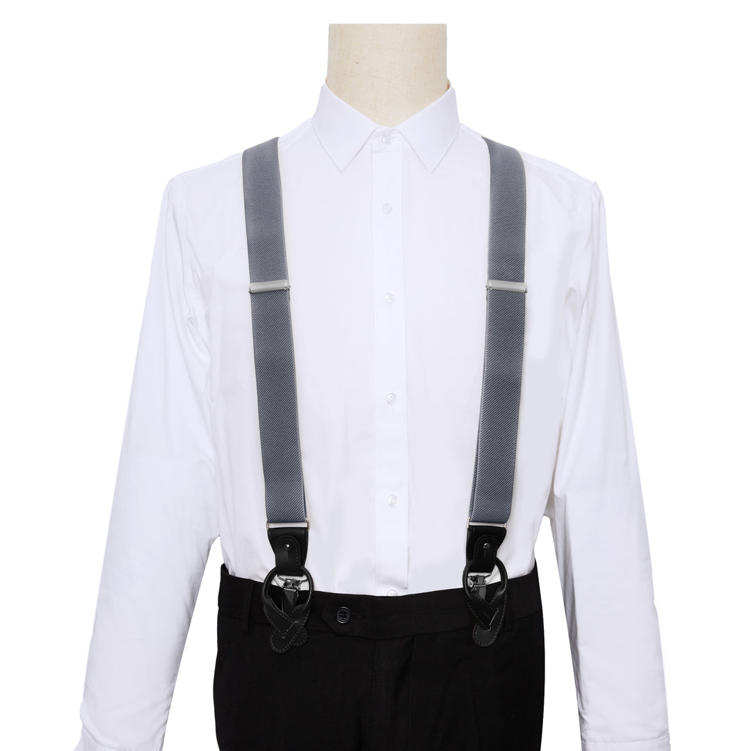 Wedding Elastic Solid Suspenders - Pewter Gray