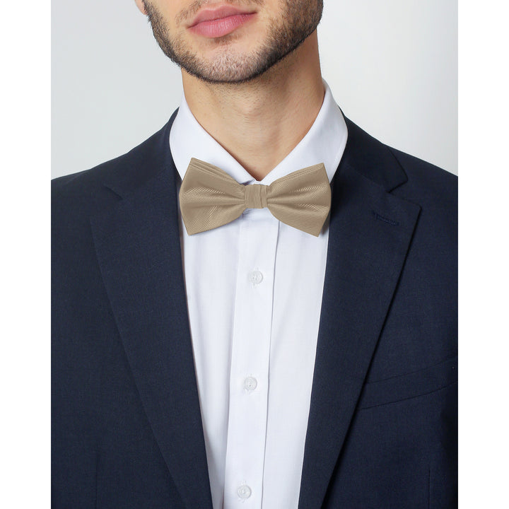 Silk Blend Solid Banded Bow Tie - Biscotti