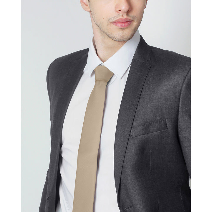 Silk Blend Solid Slim Tie - Biscotti