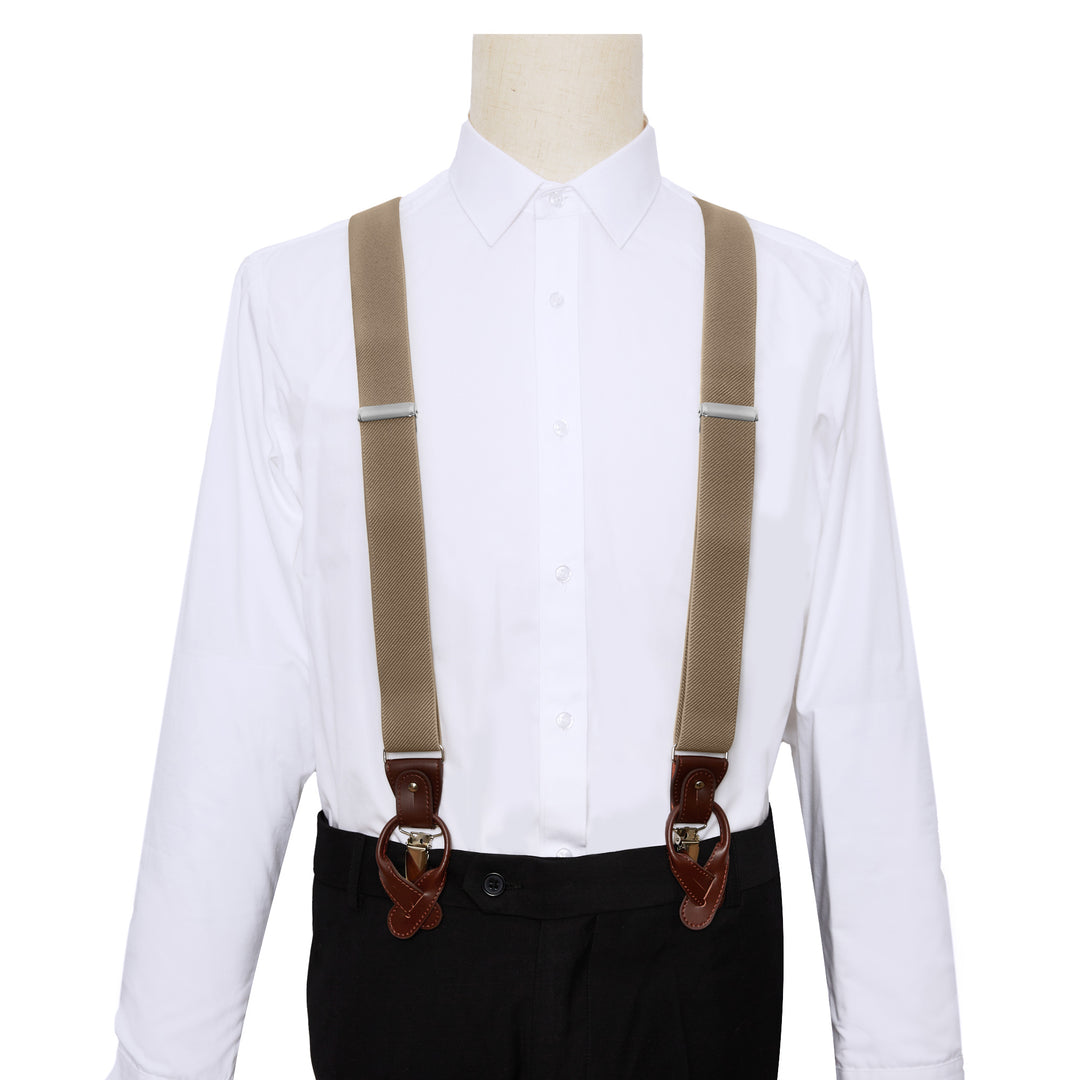 Wedding Elastic Solid Suspenders - Biscotti