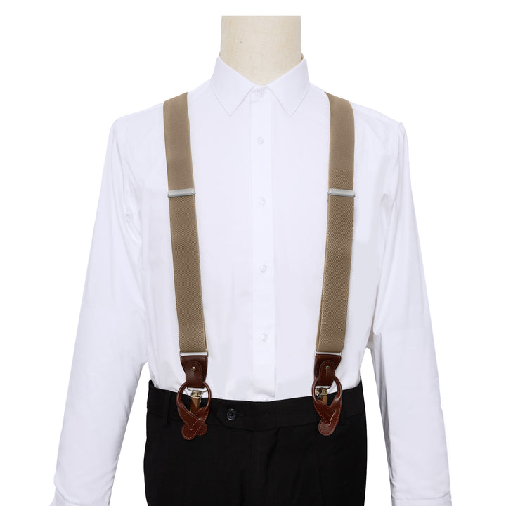 Wedding Elastic Solid Suspenders - Biscotti