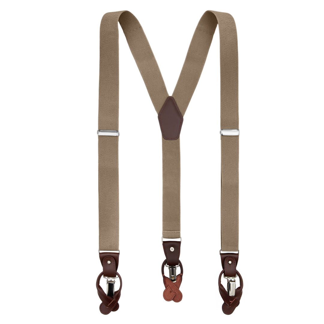 Wedding Elastic Solid Suspenders - Biscotti