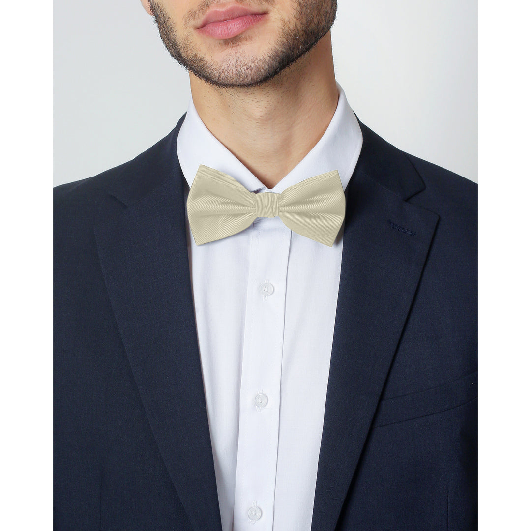 Silk Blend Solid Banded Bow Tie - Mod White