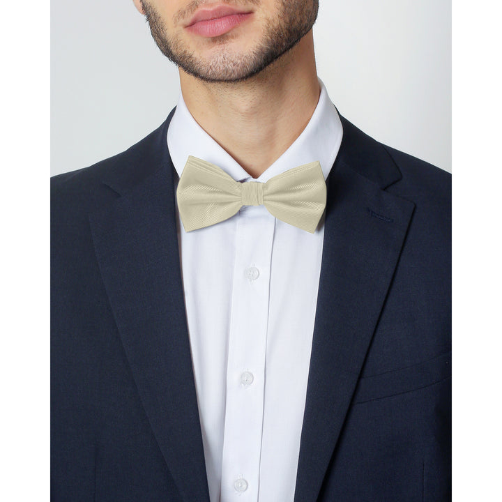 Silk Blend Solid Banded Bow Tie - Mod White
