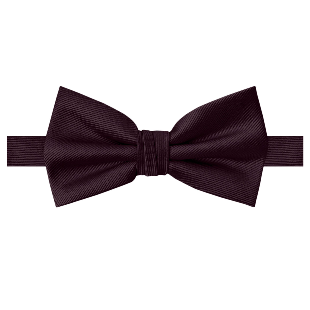 Silk Blend Solid Banded Bow Tie - Bordeaux