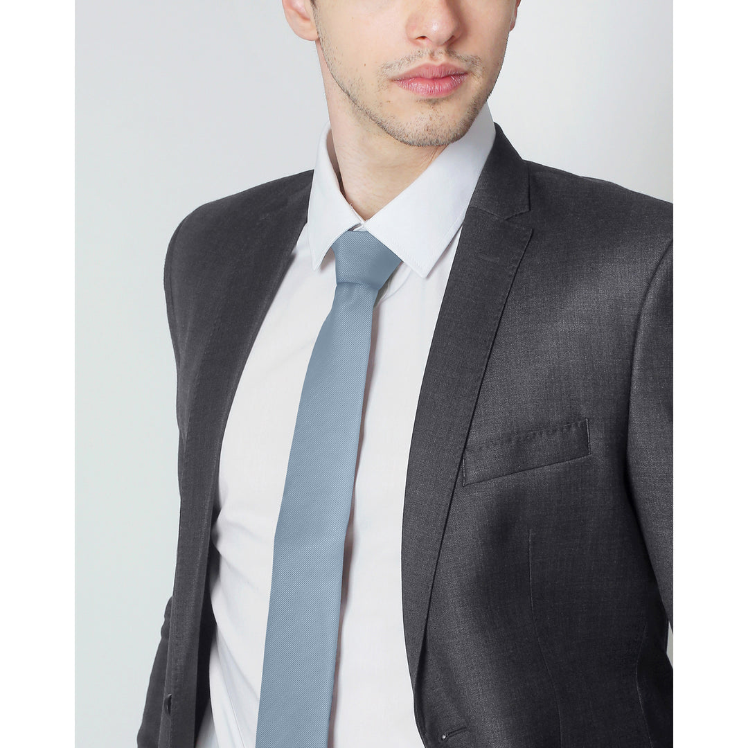 Silk Blend Solid Slim Tie - Dusty Blue