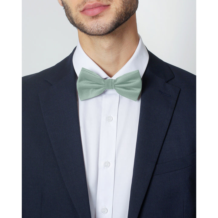 Silk Blend Solid Banded Bow Tie - Sage Mist