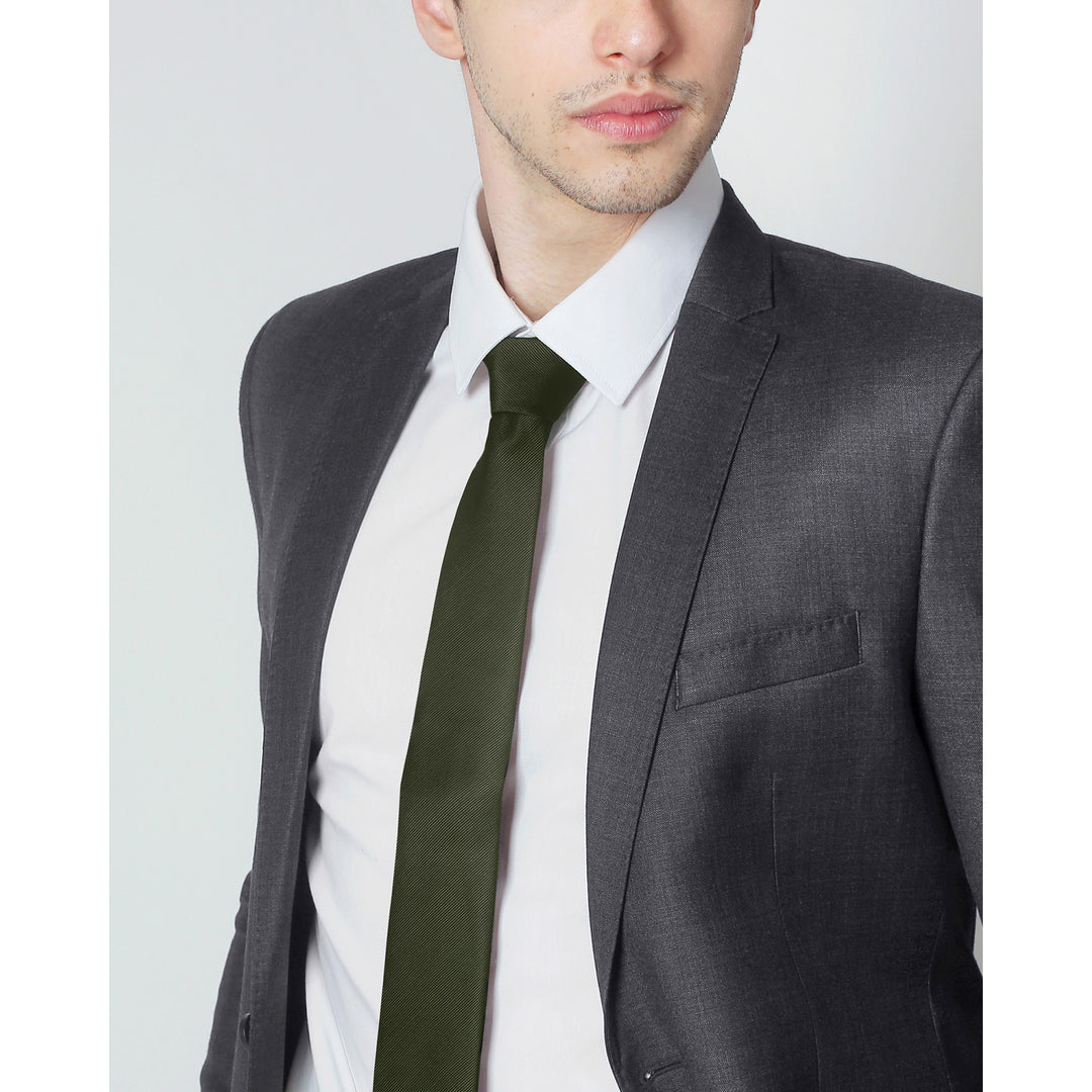 Silk Blend Solid Slim Tie - Martini Olive