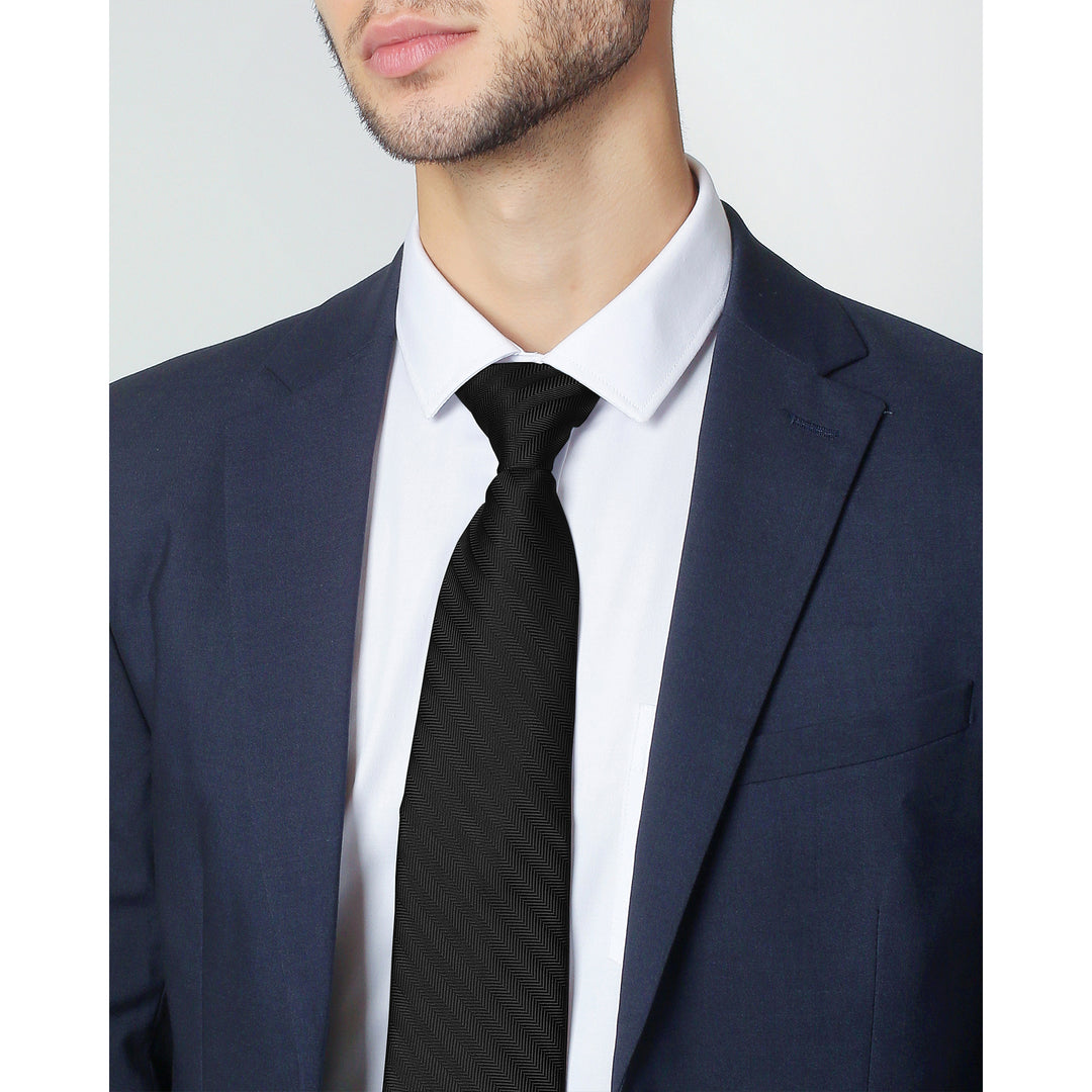 Silk Blend Chevron Tie - Black
