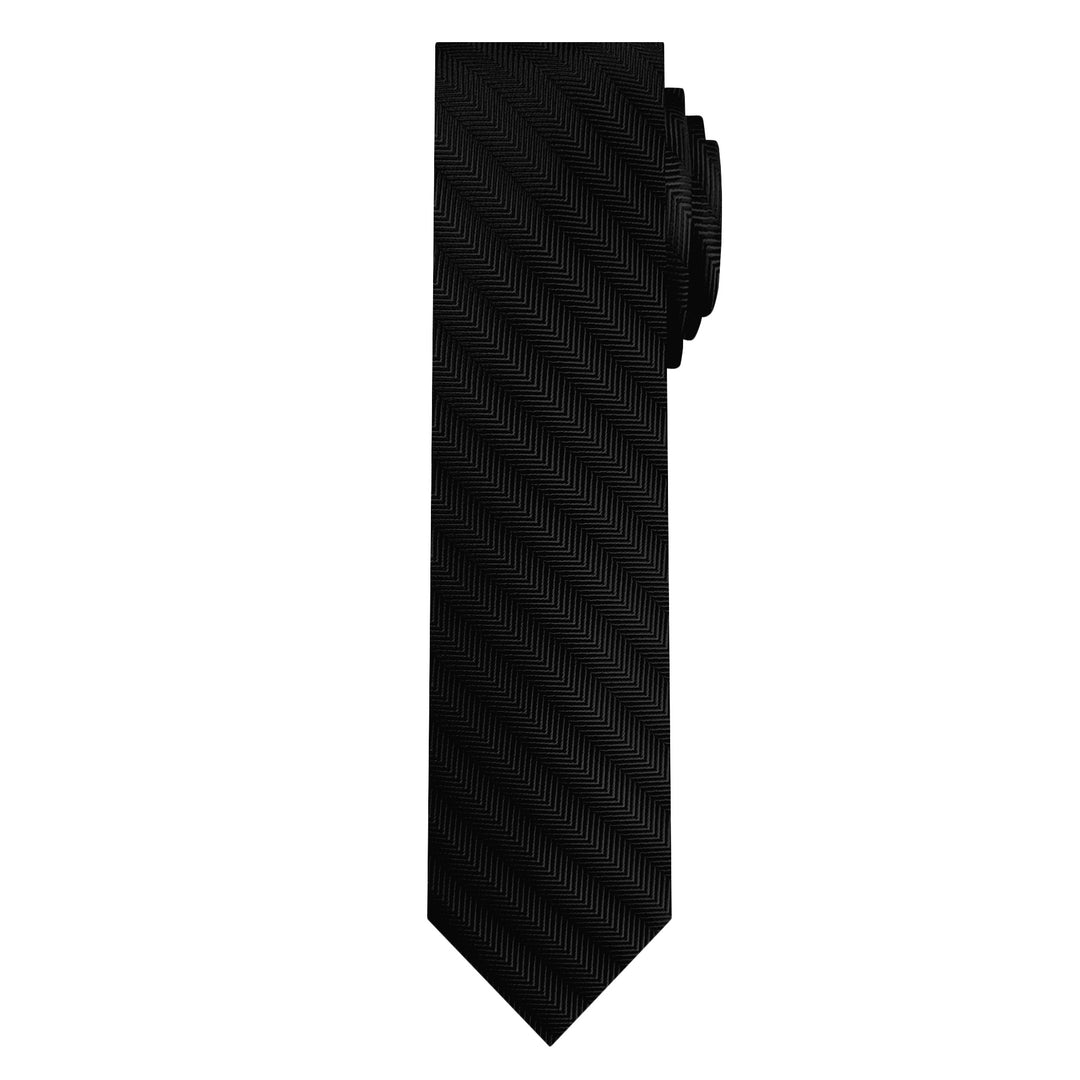 Silk Blend Chevron Slim Tie - Black