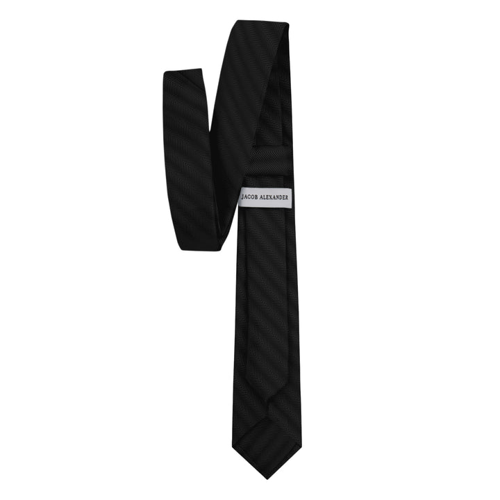 Silk Blend Chevron Slim Tie - Black