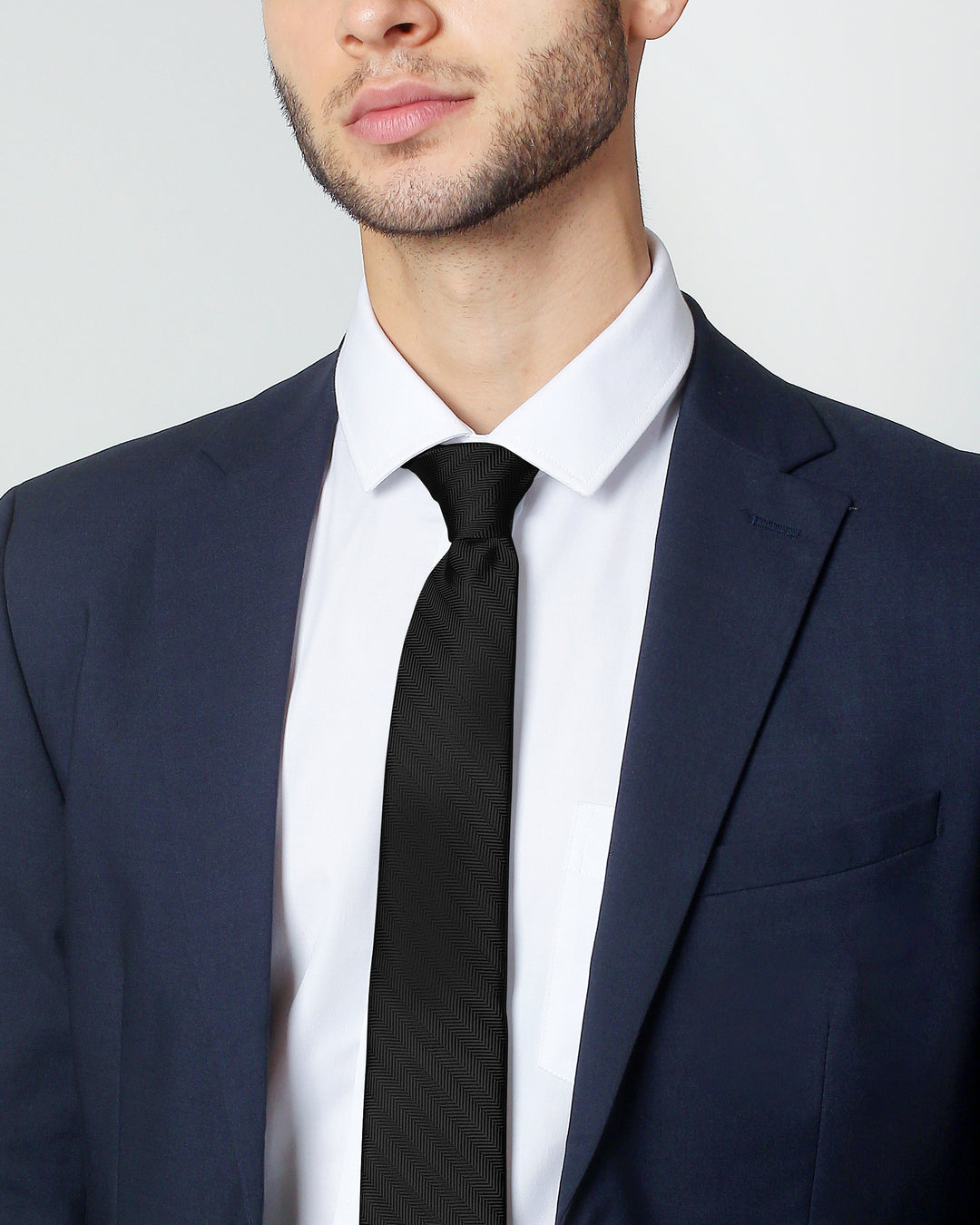 Silk Blend Chevron Slim Tie - Black