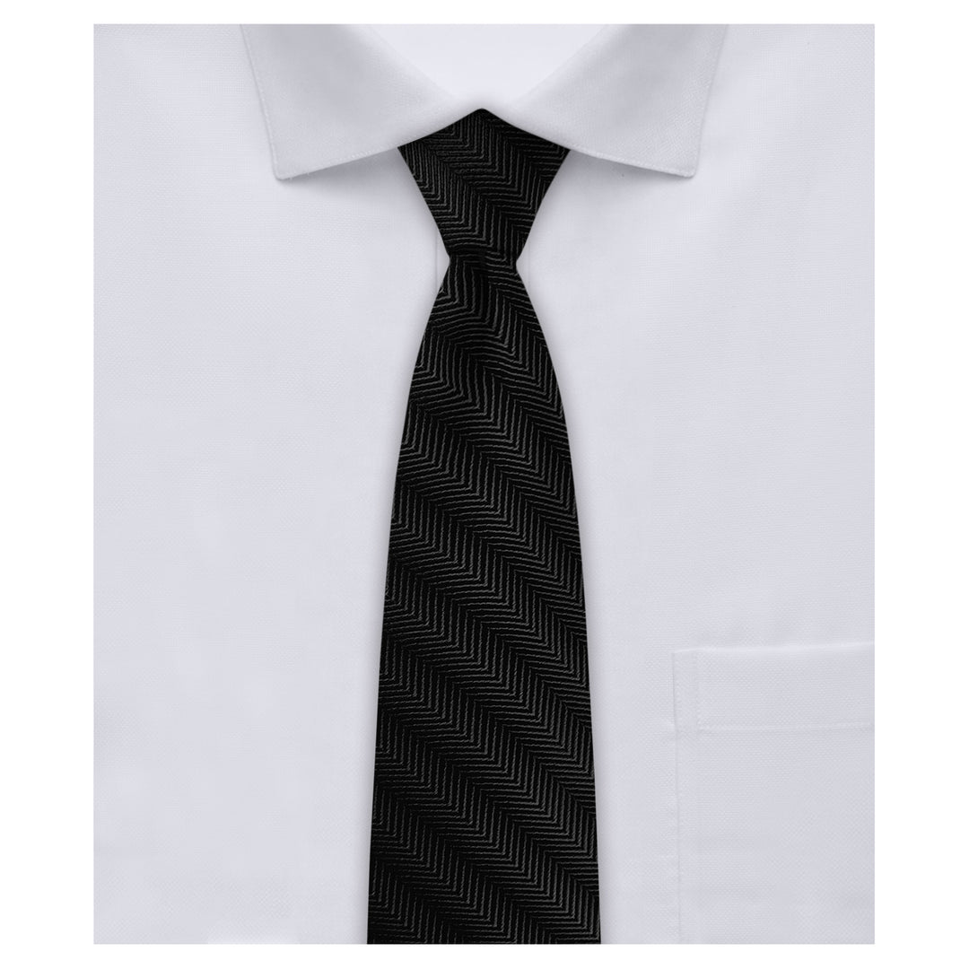 Silk Blend Chevron Slim Tie - Black