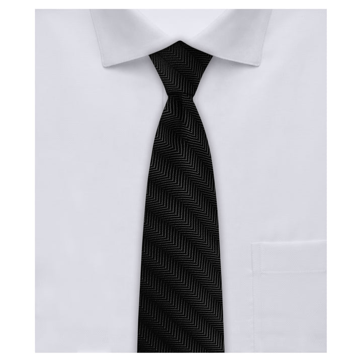 Silk Blend Chevron Slim Tie - Black