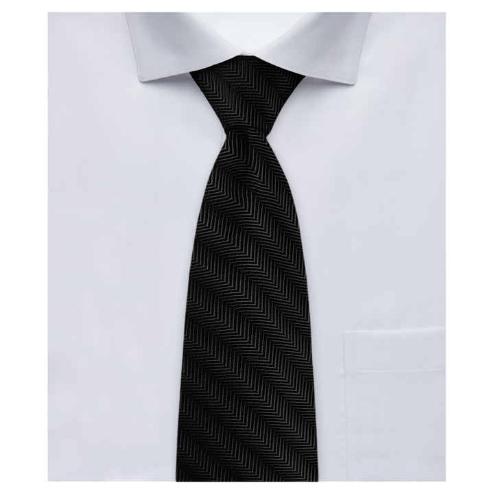 Silk Blend Chevron Tie - Black