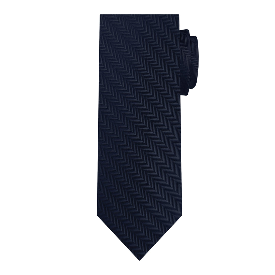 Silk Blend Chevron Tie - Navy Blue