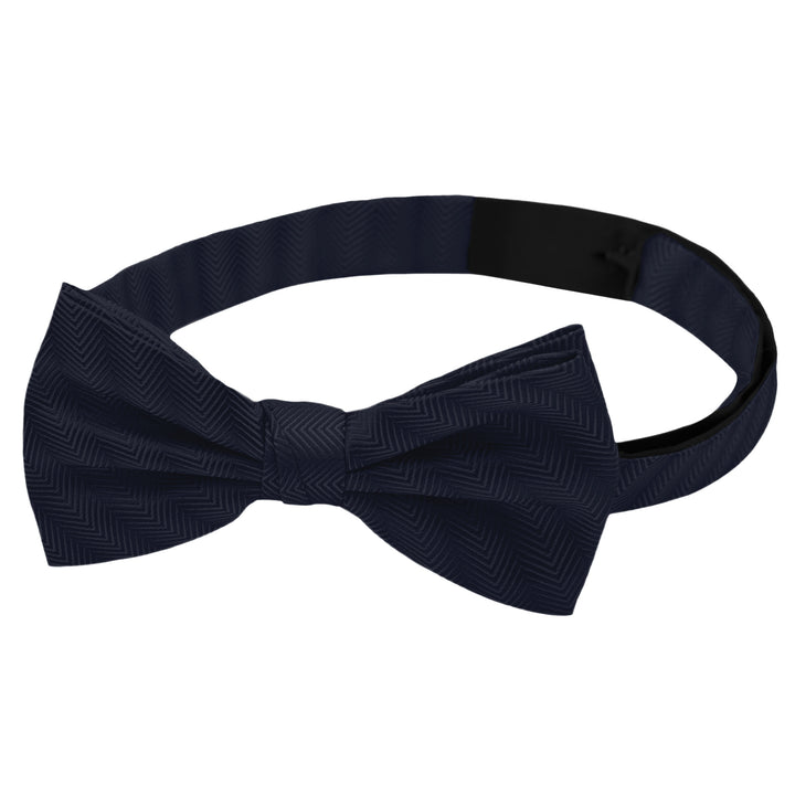 Silk Blend Chevron Banded Bow Tie - Navy Blue