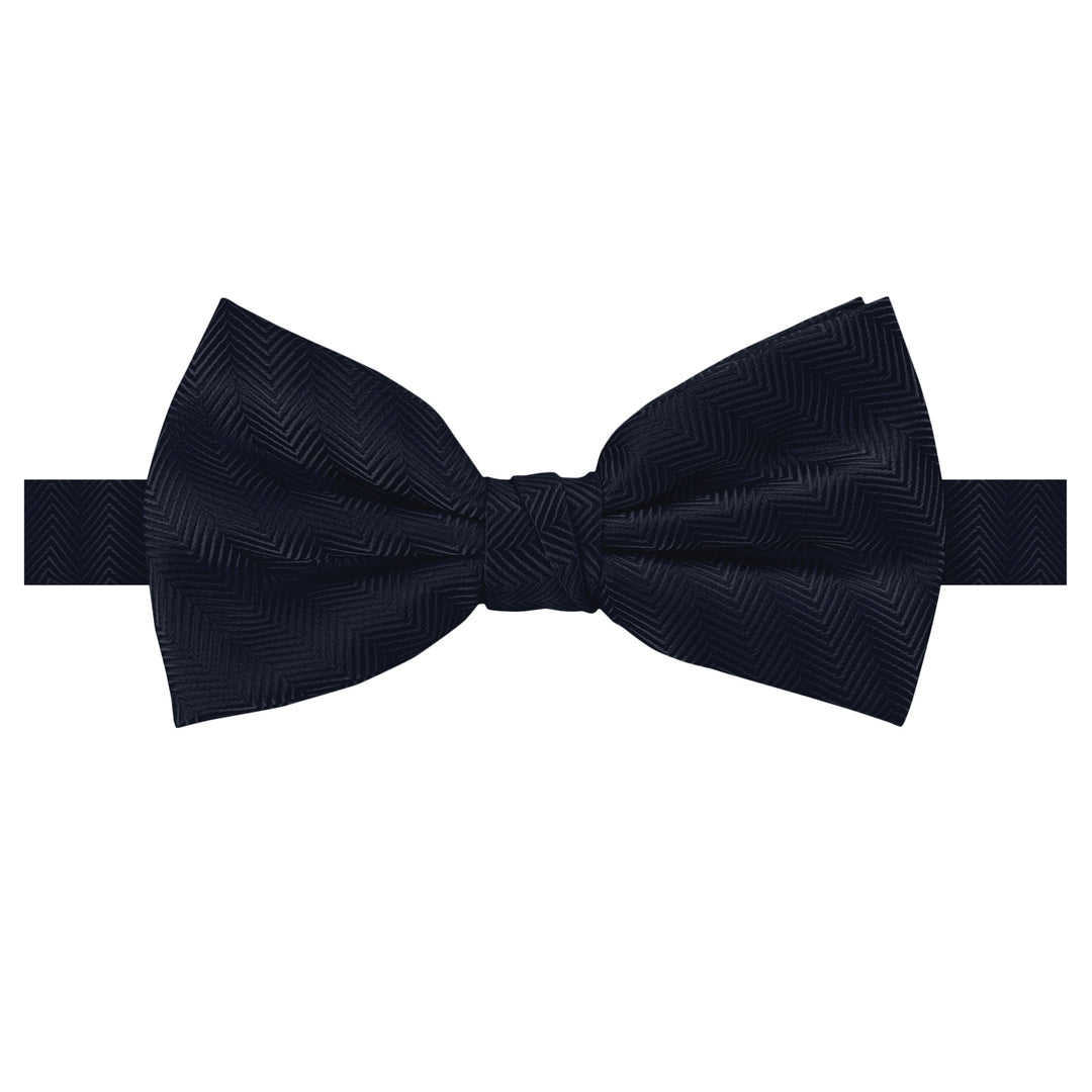 Silk Blend Chevron Banded Bow Tie - Navy Blue