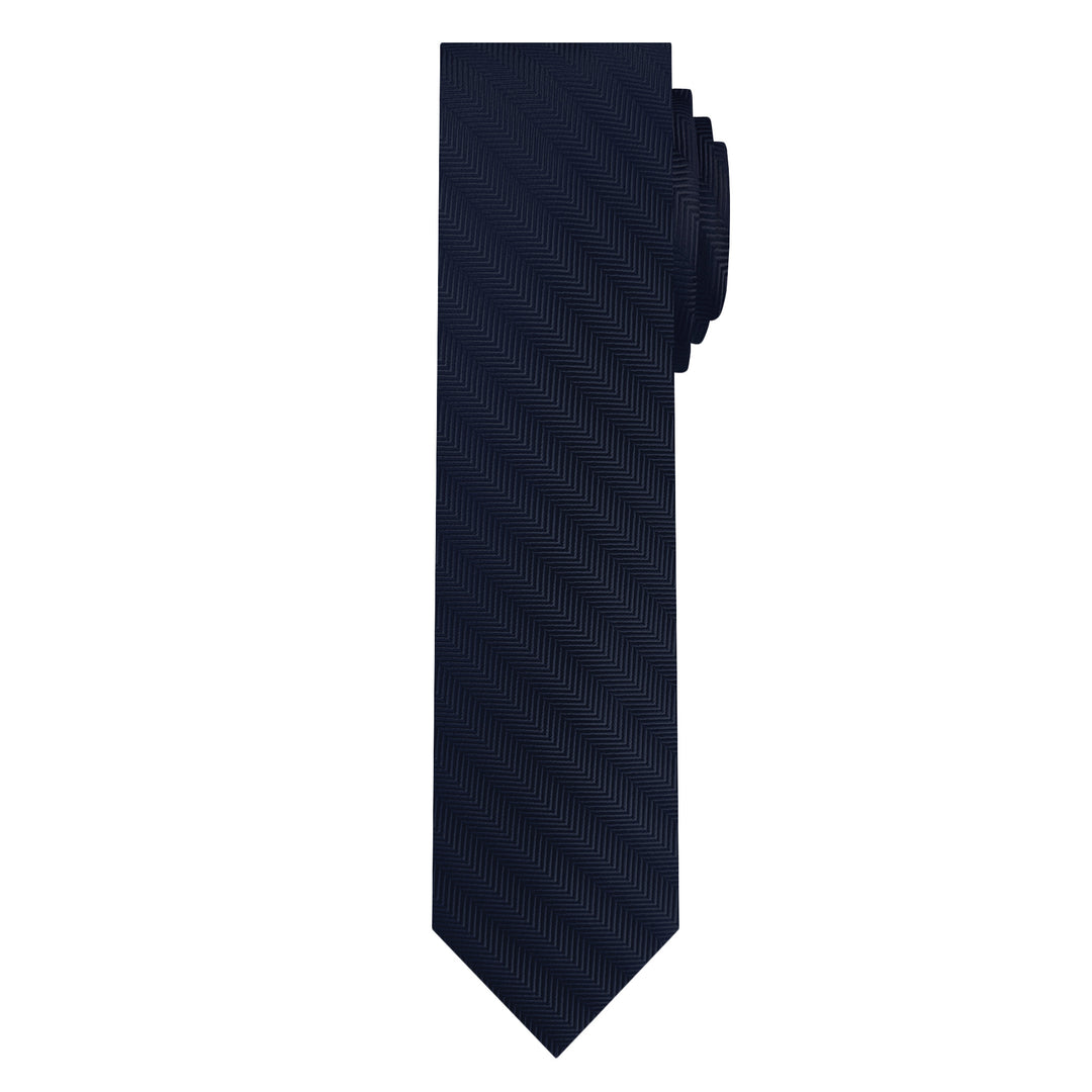 Silk Blend Chevron Slim Tie - Navy Blue