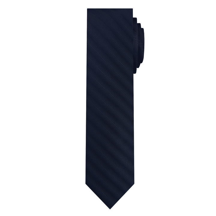Silk Blend Chevron Slim Tie - Navy Blue