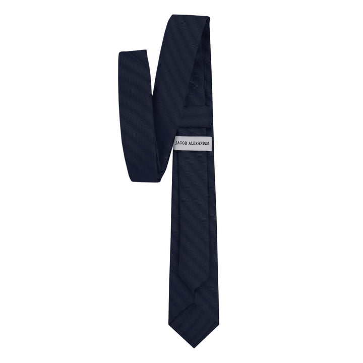 Silk Blend Chevron Slim Tie - Navy Blue