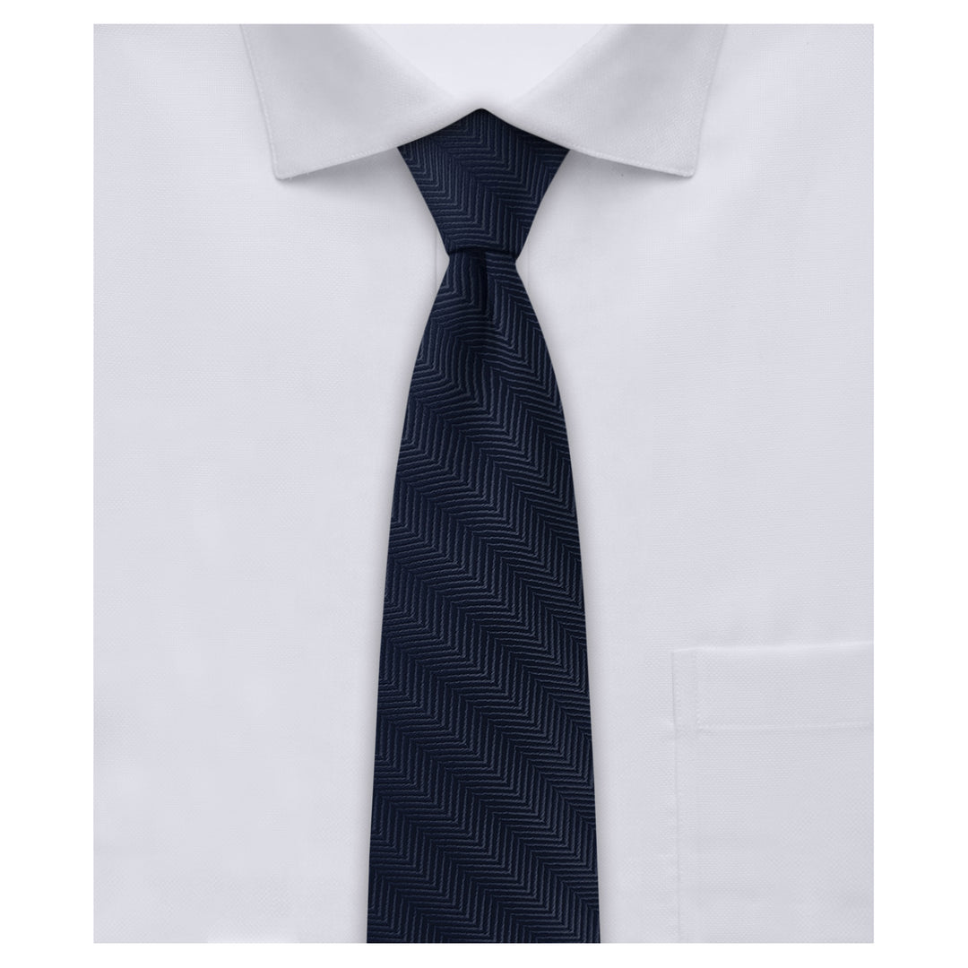 Silk Blend Chevron Slim Tie - Navy Blue