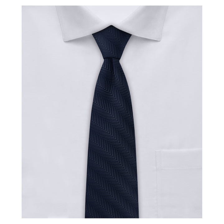Silk Blend Chevron Slim Tie - Navy Blue