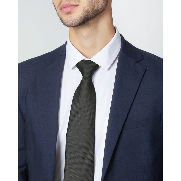 Silk Blend Chevron Tie - Charcoal Gray