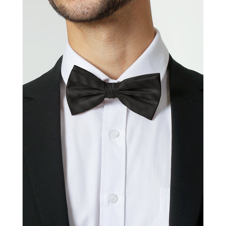 Silk Blend Chevron Banded Bow Tie - Charcoal Gray