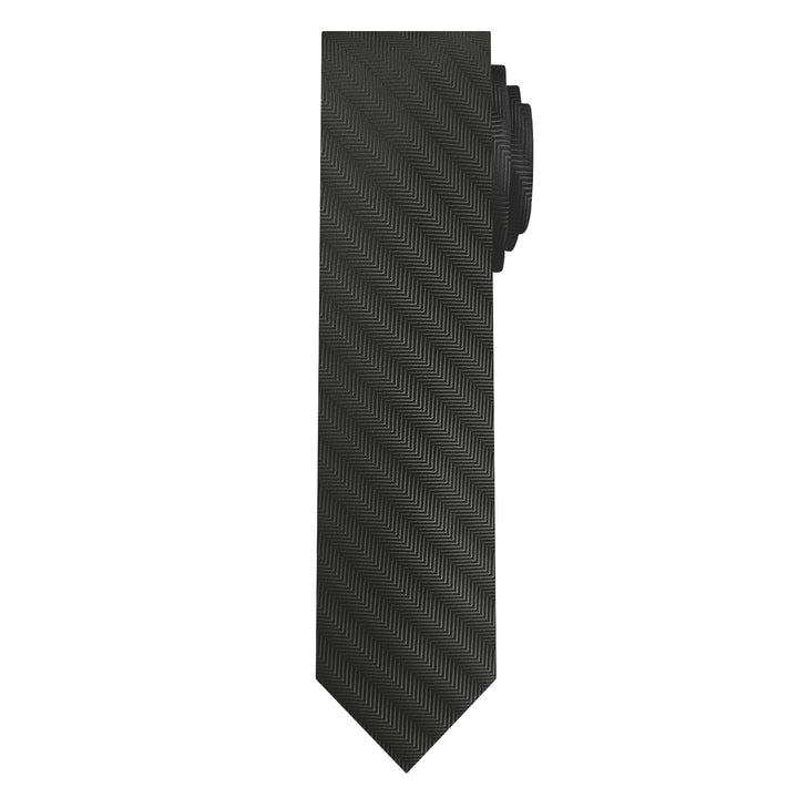 Silk Blend Chevron Slim Tie - Charcoal Gray