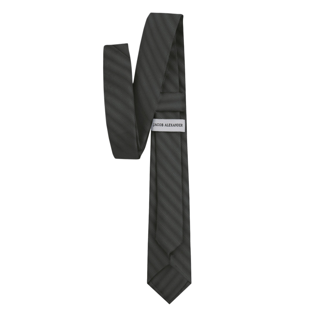 Silk Blend Chevron Slim Tie - Charcoal Gray