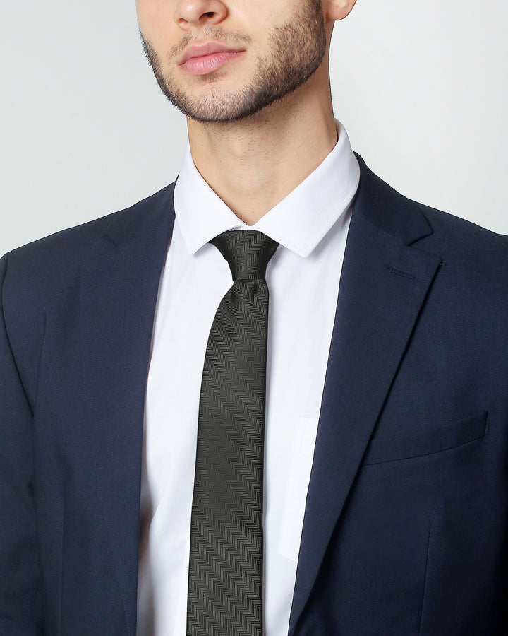 Silk Blend Chevron Slim Tie - Charcoal Gray