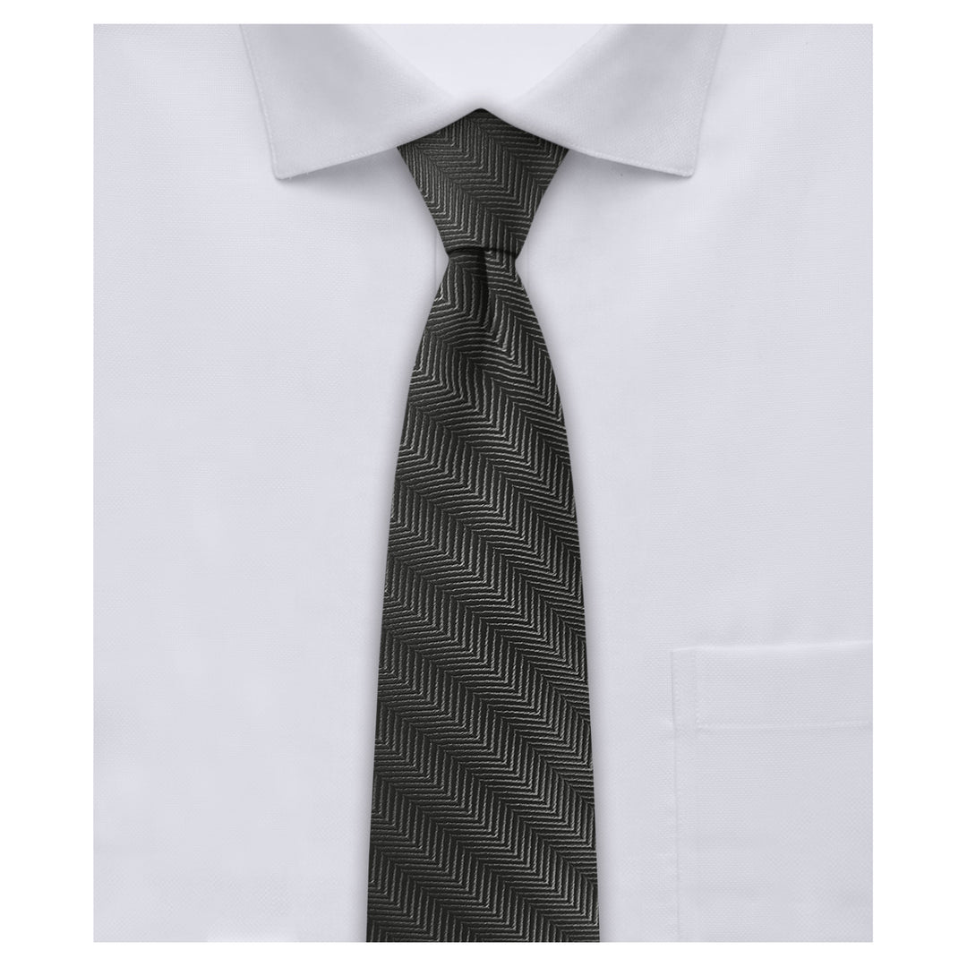 Silk Blend Chevron Slim Tie - Charcoal Gray