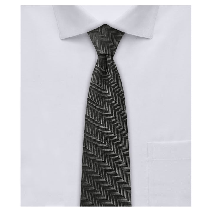 Silk Blend Chevron Slim Tie - Charcoal Gray