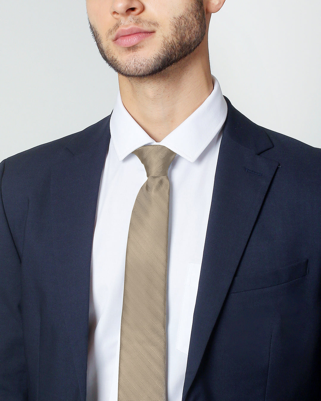 Silk Blend Chevron Slim Tie - Biscotti