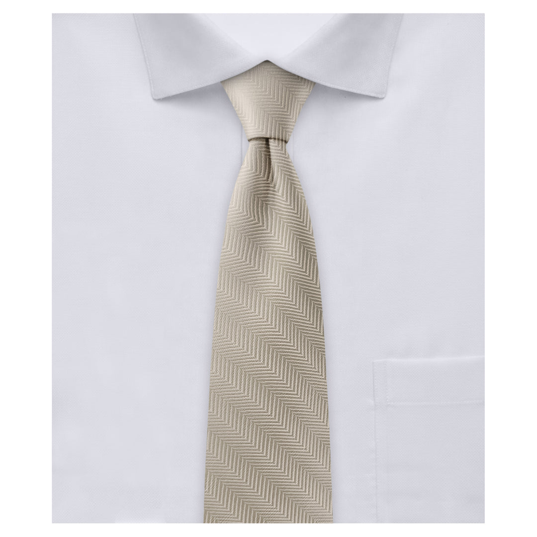 Silk Blend Chevron Slim Tie - Biscotti