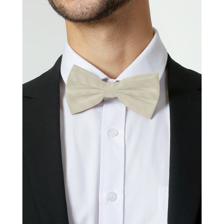 Silk Blend Chevron Banded Bow Tie - Mod White
